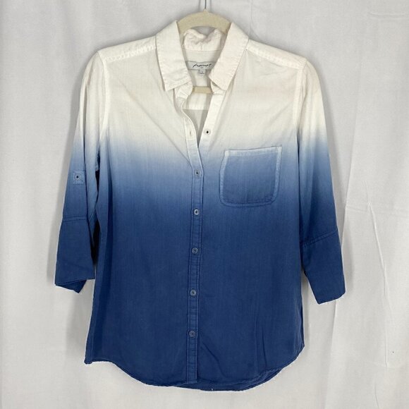 FOXCROFT Womens Blue Curved Hem Roll-tab Sleeve Collared Button Up Top Size 2 - Picture 2 of 7